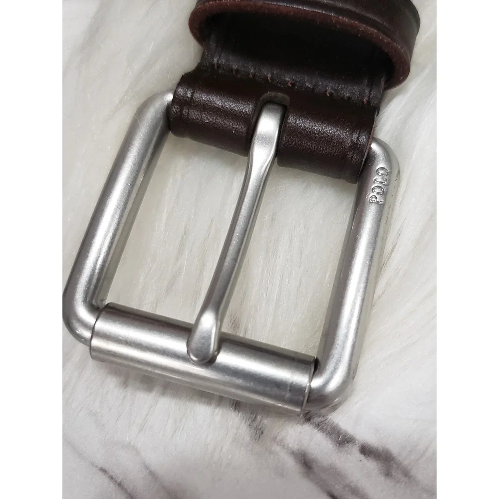 MEN'S POLO RALPH LAUREN DARK BROWN‎ GENUINE LEATHER BELT SIZE 38 SMOOTH PREPPY